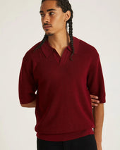 Alex Merino Wool Open Placket Polo Dusty - Rhubarb