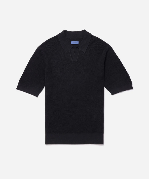 Alex Merino Wool Open Placket Polo Dusty - Black