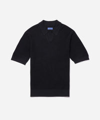 Alex Merino Wool Open Placket Polo Dusty - Black