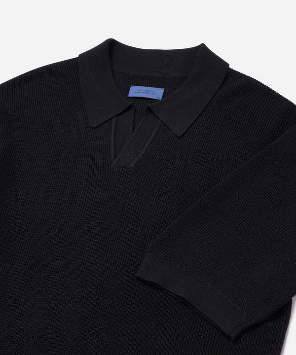 Alex Merino Wool Open Placket Polo Dusty - Black