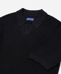 Alex Merino Wool Open Placket Polo Dusty - Black