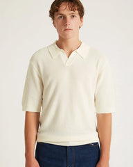 Alex Merino Wool Open Placket Polo Dusty - Ivory