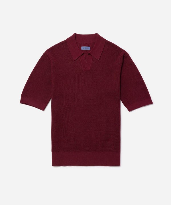 Alex Merino Wool Open Placket Polo Dusty - Rhubarb
