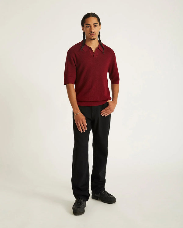 Alex Merino Wool Open Placket Polo Dusty - Rhubarb