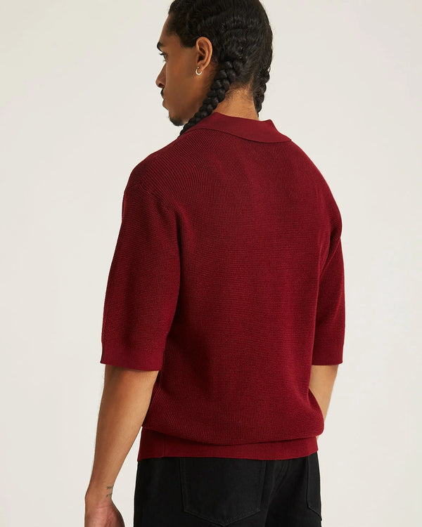 Alex Merino Wool Open Placket Polo Dusty - Rhubarb
