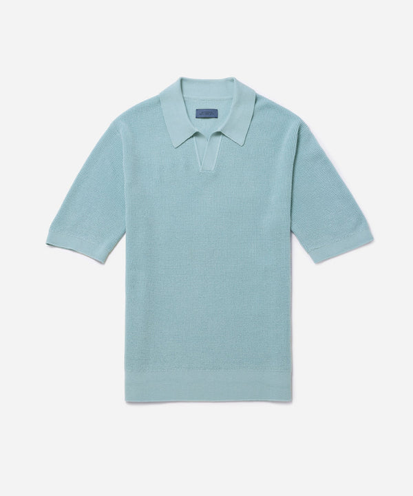 Alex Merino Wool Open Placket Polo Dusty - Turquoise