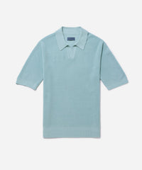 Alex Merino Wool Open Placket Polo Dusty - Turquoise