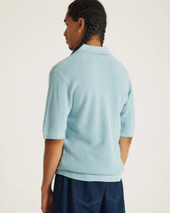 Alex Merino Wool Open Placket Polo Dusty - Turquoise