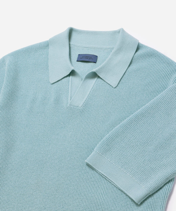 Alex Merino Wool Open Placket Polo Dusty - Turquoise