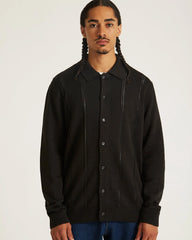 Jahmad Linen Long Sleeve Polo - Black