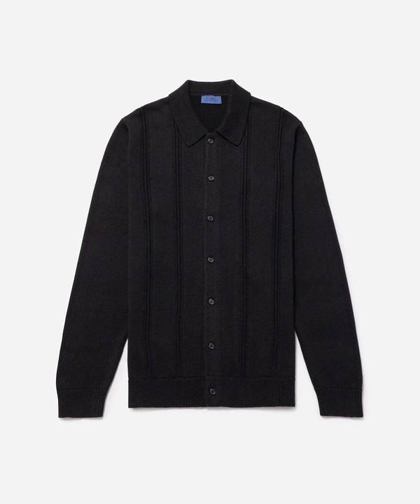 Jahmad Linen Long Sleeve Polo - Black