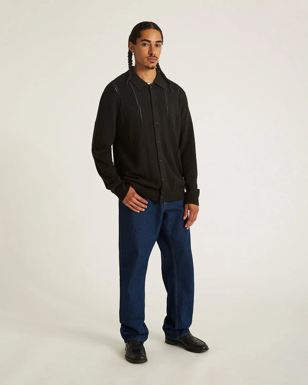 Jahmad Linen Long Sleeve Polo - Black