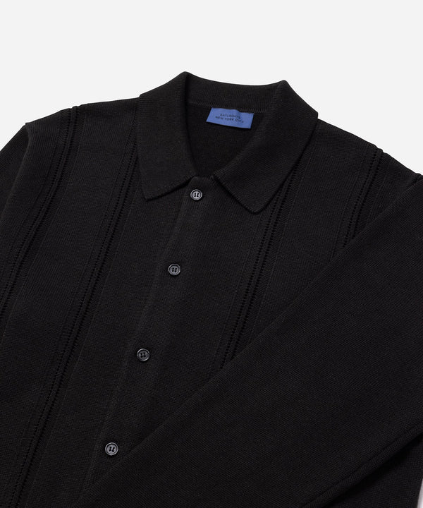 Jahmad Linen Long Sleeve Polo - Black