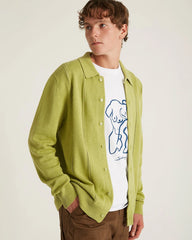 Jahmad Linen Long Sleeve Polo - Fern