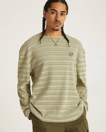 Striped Waffle Relaxed LS Tee - French Vanilla