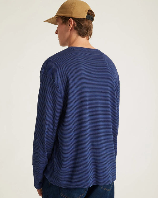Striped Waffle Relaxed LS Tee - Limoges