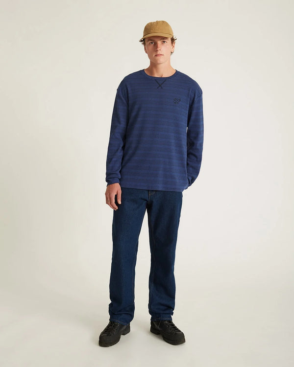 Striped Waffle Relaxed LS Tee - Limoges